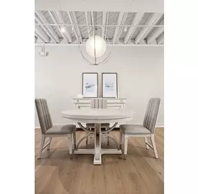 Point Breeze Fresh White and Soft Gray Glaze 72" Extendable Oval Dining Table