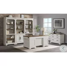 Drake Home Office Rustic White and French Oak 76" Bunching Bookcase with Door