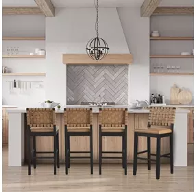 Reid Brown Vegan Leather Upholstered Bar Chair Set of 2