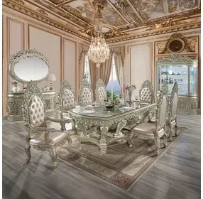 Sorina Antique Gold Rectangular Glass Top Dining Room Set