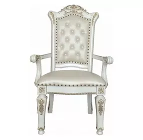 Vendome Antique Pearl Upholstered Arm Chair with Nailhead Trim Set of 2