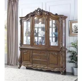 Latisha Antique Oak 6 Door Buffet and Hutch with LED