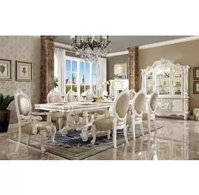 Versailles Bone White Upholstered Oval Back Arm Chair with Nailhead Trim Set of 2