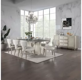 Kasa Gray and Champagne 76" Rectangular Sintered Stone Top Dining Table