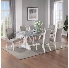 Hollyn Engineered Stone and White 78" Rectangular Stone Top Dining Table
