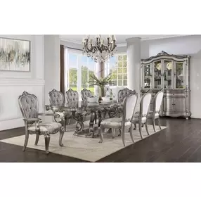 Ariadne Antique Platinum 8 Door Buffet and Hutch with LED