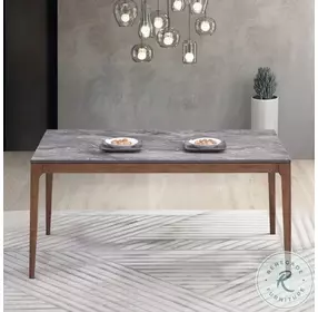 Bevis Engineered Stone and Walnut 63" Rectangular Dining Table