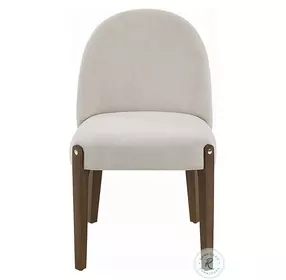 Gamarya Beige Chenille and Dark Oak Side Chair Set of 2