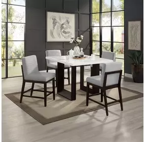 Edwyn White and Espresso 48" Square Marble Top Counter Height Table