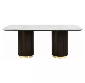 Clayten White and Espresso 71" Rectangular Marble Top Dining Room Set