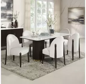 Clayten White and Espresso 71" Rectangular Marble Top Dining Table