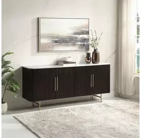 Clayten White and Espresso 4 Door Marble Top Server
