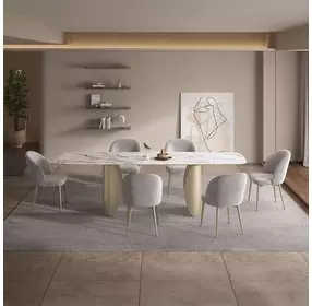 Cora White and Golden Champagne 119" Extendable Rectangular Dining Table
