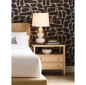 Cynthia Natural Grasscloth Rectangular 2 Drawer Glass Top Side Table