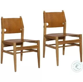 Rossan Natural And Antique Light Brown Leather Dining Chair Set of 2