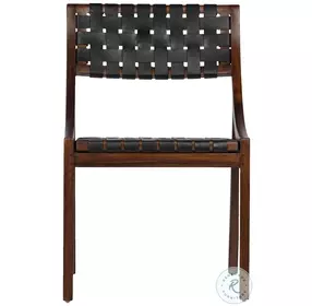 Camil Black Leather And Dark Brown Wood Dining Chair