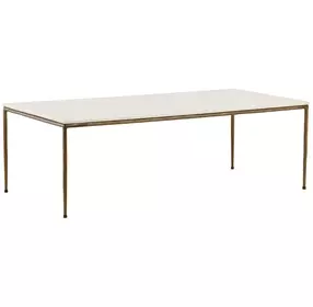 Perugia White and Antique Brass Rectangular Marble Top Coffee Table