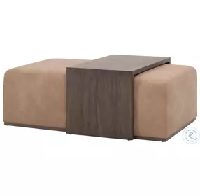 Dovetail Burnished Brown Acacia Upholstered Coffee Table