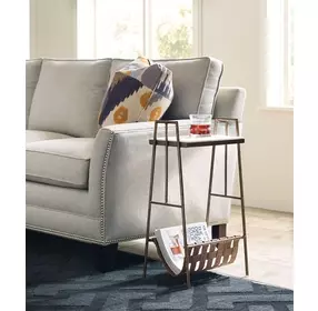 Hidden Treasures Saffiano Brown and White Rectangular Marble Top Magazine Table