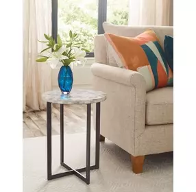 Hidden Treasures Rainbow Onyx Beige and Black Round Accent Table