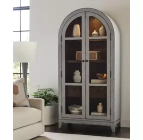 Hidden Treasures Gray and Brown Arched Display Cabinet with LED