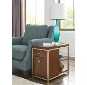 Jenkins Medium Stain and Gold Rectangular Glass Top Chairside Table