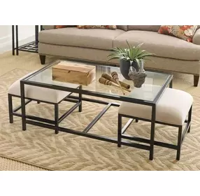 Mackintosh Black Rectangular Glass Top Nesting Cocktail Table with Ottomans