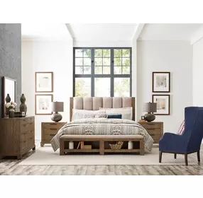 Meadowood Brown and Beige Upholstered California King Panel Bed