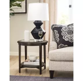 Whitaker Distressed Dark Stain Round Glass Top End Table