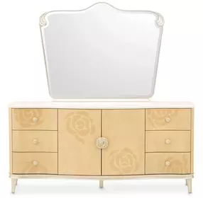 Camellia Field Caramel 6 Drawer Dresser with Rectangular Mirror