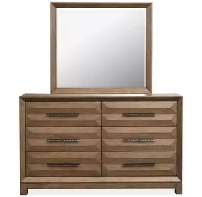 Callisto Bourbon Brown 6 Drawer Dresser with Rectangular Mirror