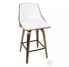 Gianna Walnut With White Faux Leather Swivel 26" Counter Height Stool Set Of 2