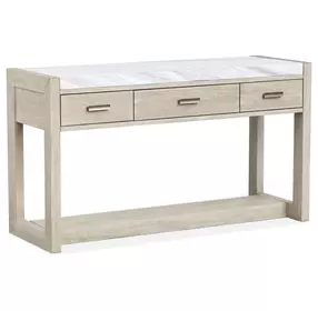Northcrest Gallery Buff and Antique Silver Rectangular Marble Top Sofa Table
