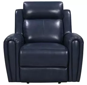 Jonathan Blue Leather Glider Power Recliner with Power Headrest and USB Charging