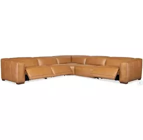 Fresco Brown Leather 5 Piece Power Reclining Sectional With 4 Power Recliners