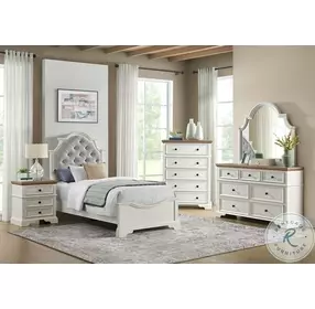 Ulysses Off White And Light Grey Twin Upholstered Panel Bed