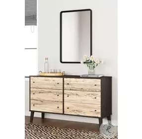 Piperton Dark Charcoal And Natural Large 6 Drawer Dresser