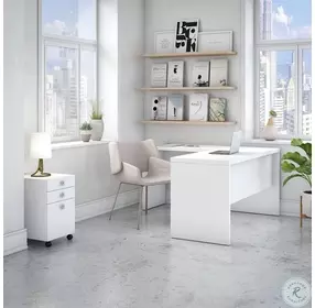 Echo Pure White L Shaped Desk with Mobile File Cabinet