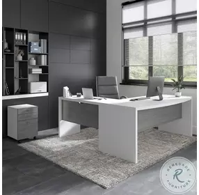Echo Pure White And Modern Gray 72" Bow Front L Shaped Desk