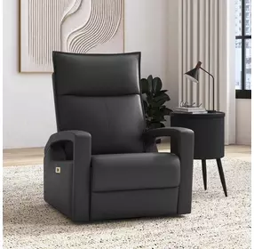 Barnard Del Mar Gray Leather Swivel Glider Power Recliner with USB Charging