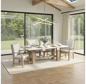 Cornerstone French Oak and White 84" Rectangular Stone Top Dining Table