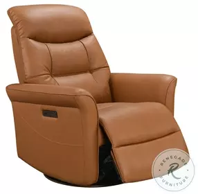 Jorwyn Camel Leather Swivel Glider Power Recliner with Power Headrest and USB Charging