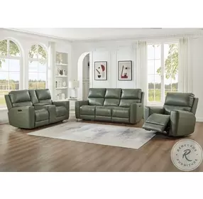 Laredo Sage Moss Leather Glider Power Recliner with Power Headrest