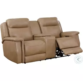 FinesseCraft Saddle Leather Power Reclining Console Loveseat with Power Headrest