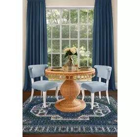 Gabrielle Natural Rattan 40" Dining Table With Decorative Apron And Glass Top