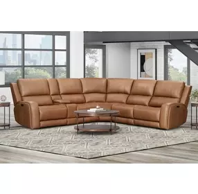 Belmont Lyric Caramel Leather 6 Piece Modular Zero Gravity Power Reclining Sectional with USB Charging