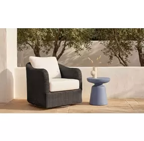 Bodhi Charcoal and White Upholstered Outdoor Swivel Accent Chair
