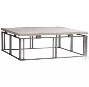 Riverton Travertine Stone And Silver 48" Square Occasional Table Set