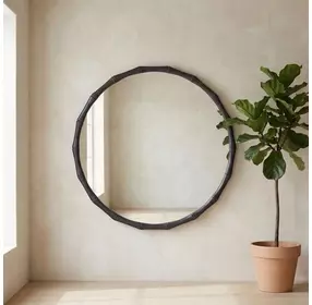 Evageline Charcoal Gray Round Wall Mirror