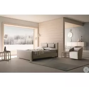 Evergreen Light Taupe King Upholstered Platform Bed